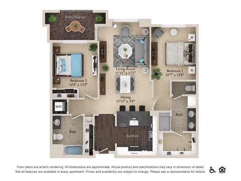 Floor plan for 2 beds, 2 baths, 1093 sqft
